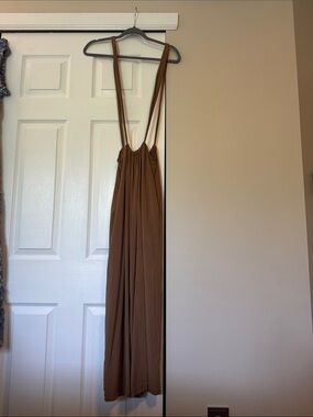 Zenana Outfitters Brown Wide-Leg Jumpsuit with Thin Straps